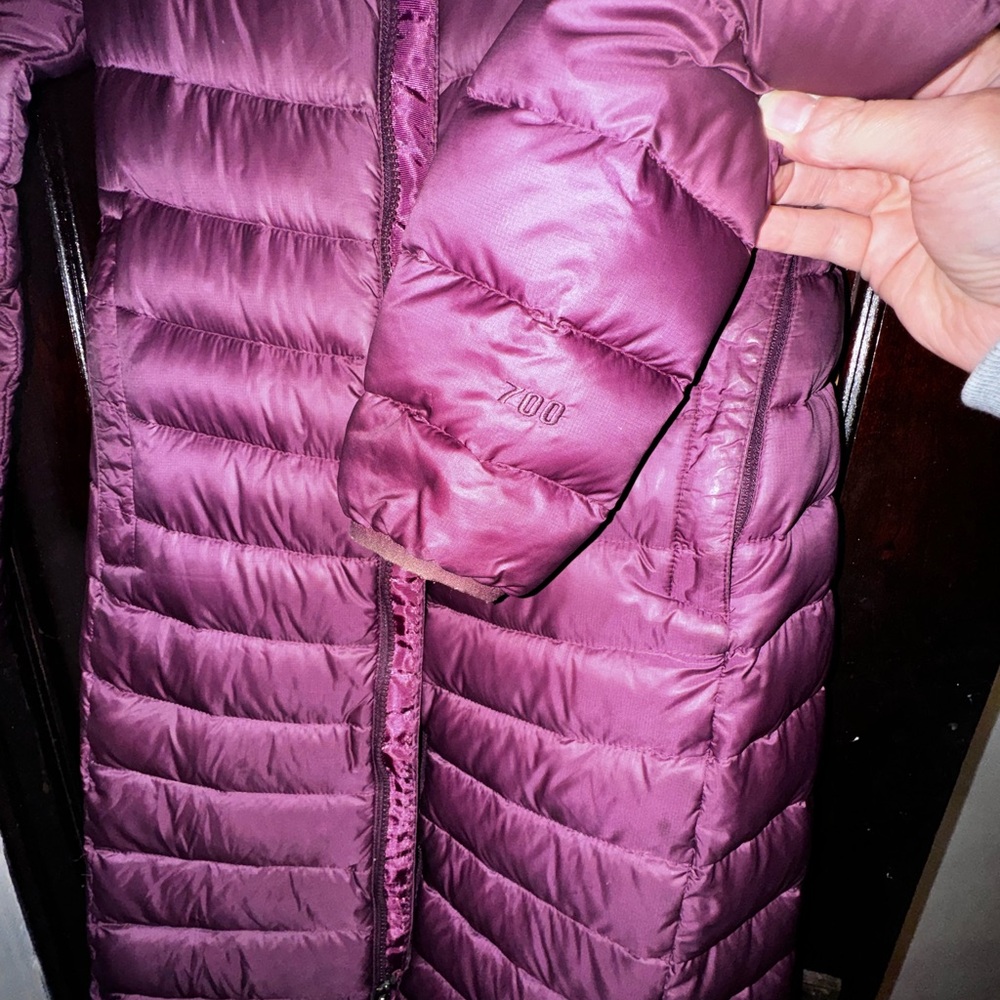 North Face Womens medium Purple Puffer Parka Jacket Long Full Length Down Coat